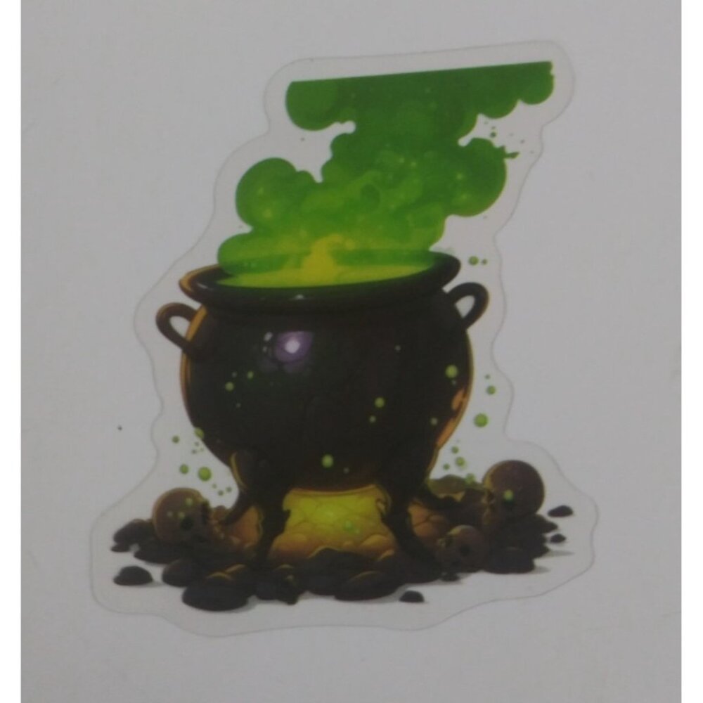 10/$10 Black Cauldron Of Green Potion Transparent Sticker 2.38" x 2" (AE)